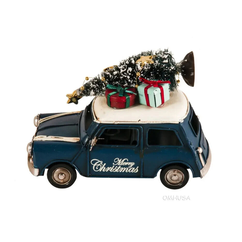 Handmade 1960s Mini Cooper Christmas Iron Car Model Set of 2 W/ Headlights