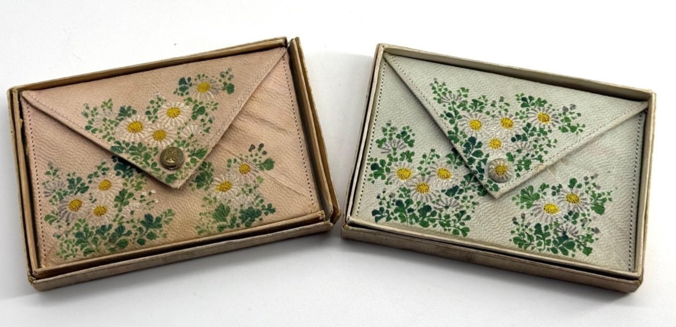 Two Antique Silk Wallets  1919 With Letters Korbel CA Lumber Camp Chinatown CA