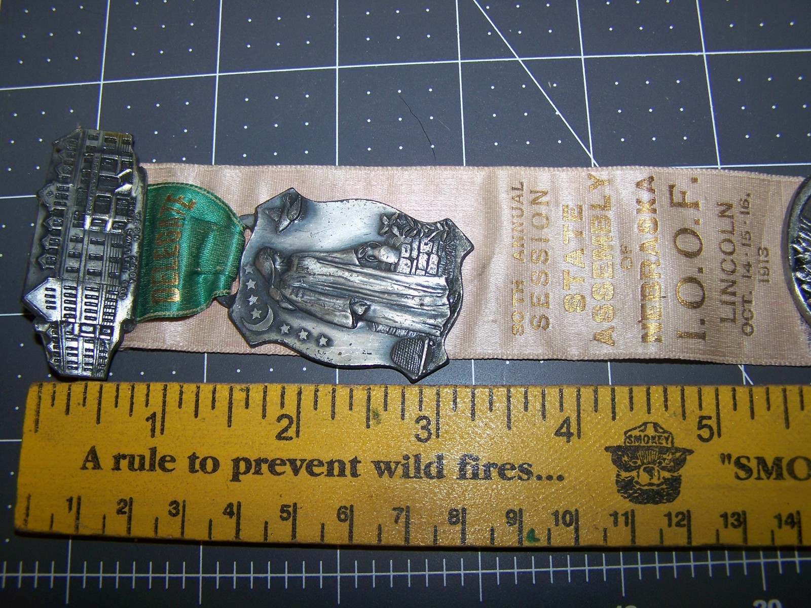 Vintage 1913 Odd Fellows IOOF State Assembly Lincoln Nebraska Medal & Ribbon