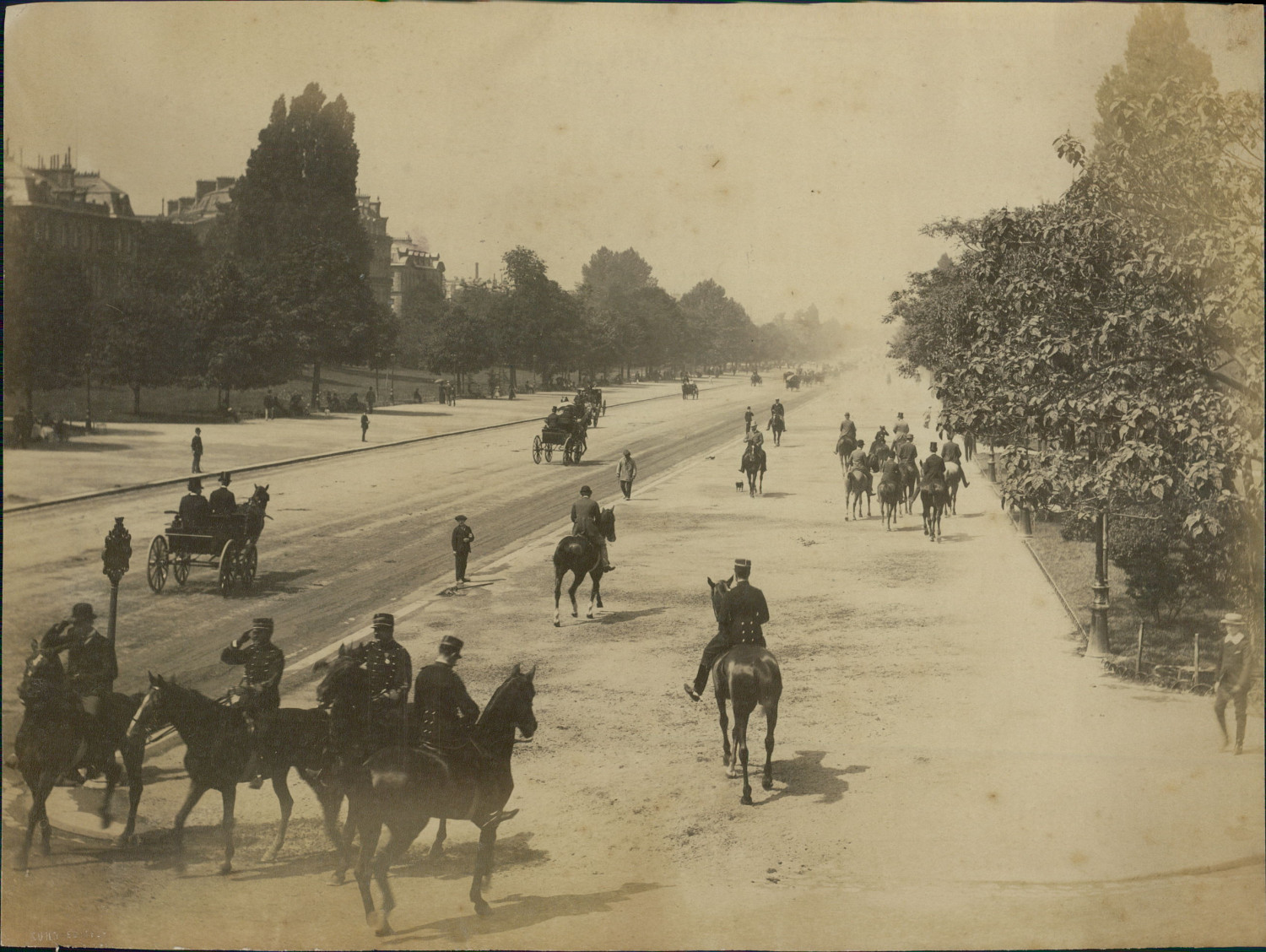 France, Paris, avenue de Champs Elysées vintage albumen print. Albumen Print