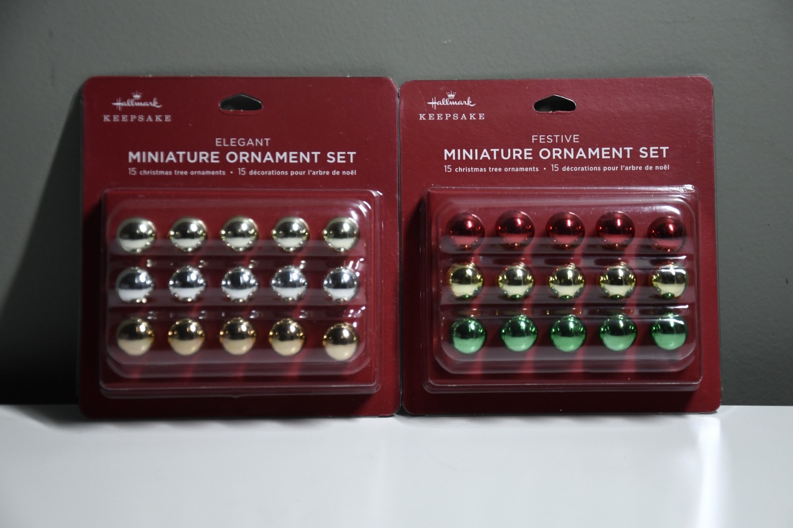 NIP Hallmark Miniature Glass Ball Ornament Set 30 Pieces Red Green Silver Gold