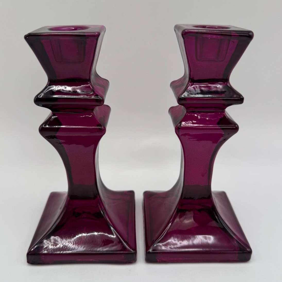 Vintage Franco Vetrierie e Cristallerie Italian Purple Candlesticks Pair