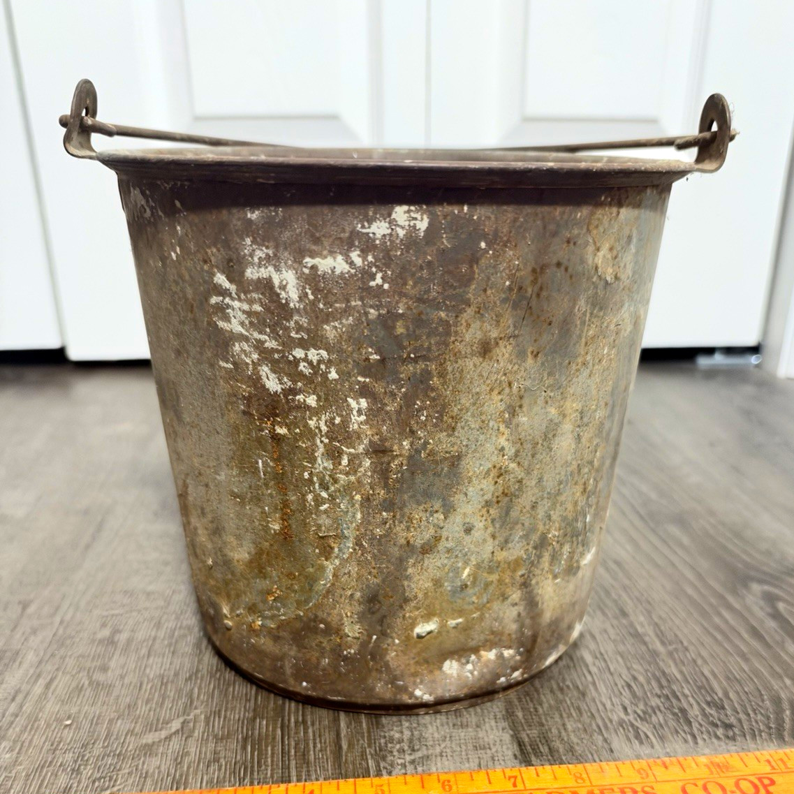 Vintage  Antique Steel  Fireman’s Metal  Bucket with Bail Handle, 