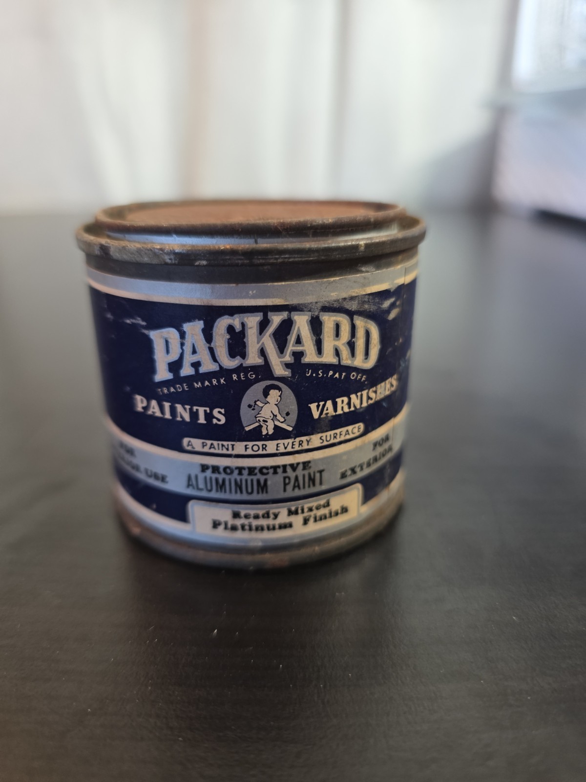 Vintage Packard Paints/Varnishes Can Aluminum Paint Platinum Finish Paper Label