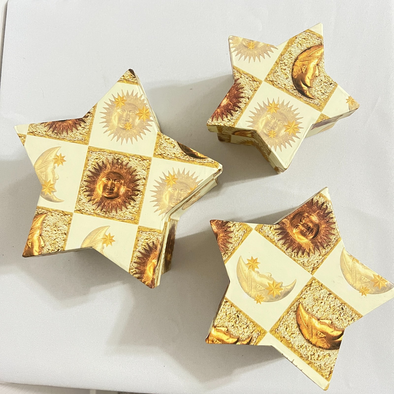 Vintage 90s Celestial Sun Moon Star Shaped Nesting boxes Set 3 Whimsigoth Decor