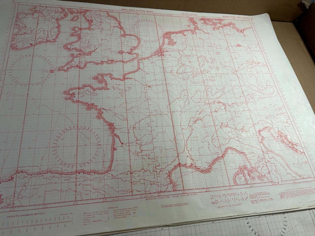 1946 England France Normandy Netherlands Royal Air Force Plotting Chart Euro Map