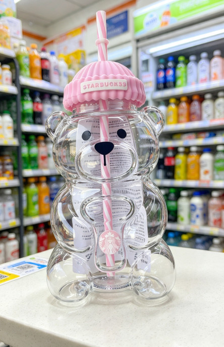 Starbucks 2026 Pink Bearista Bear Glass Tumbler Cup 20oz 591ml Straw NIB