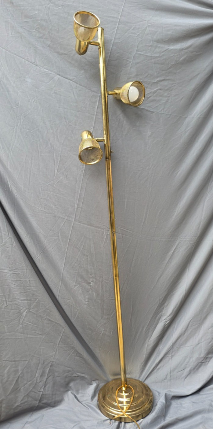 Vintage Mesh Shade Brass Floor Lamp 3-Light Brass