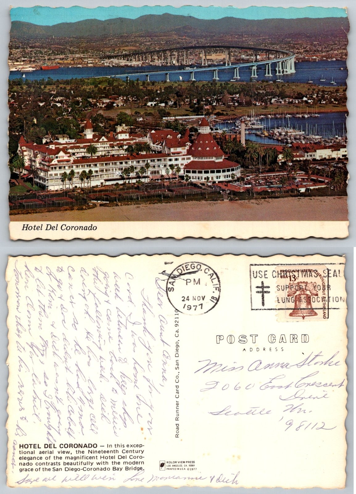 Continental Hotel Del Coronado San Diego California Coronado Bay Bridge Postcard
