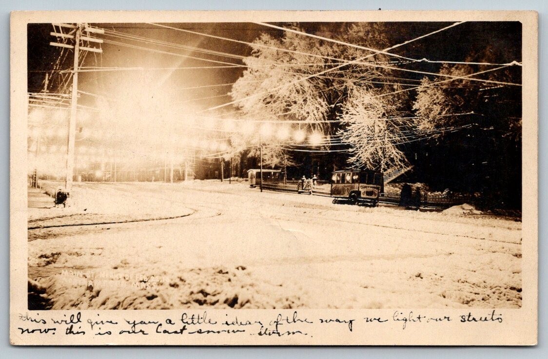 1910  RPPC  Northampton  Massachusetts  Snow Storm With Trolley   Postcard