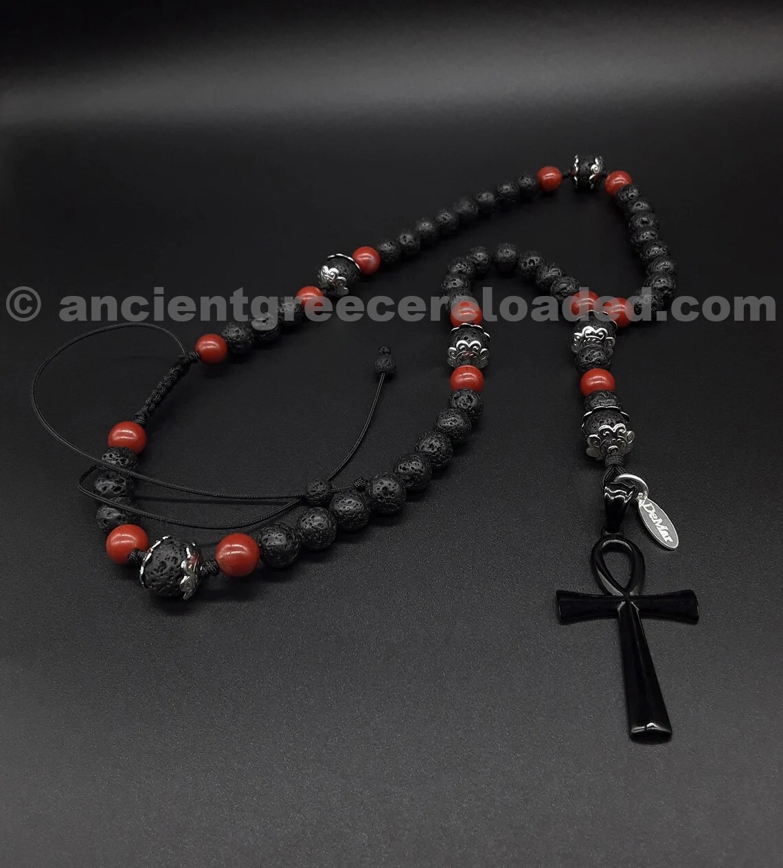 The Ankh 5 Decade Catholic Rosary, Ankh Cross, 925 Silver, AAA Carnelian