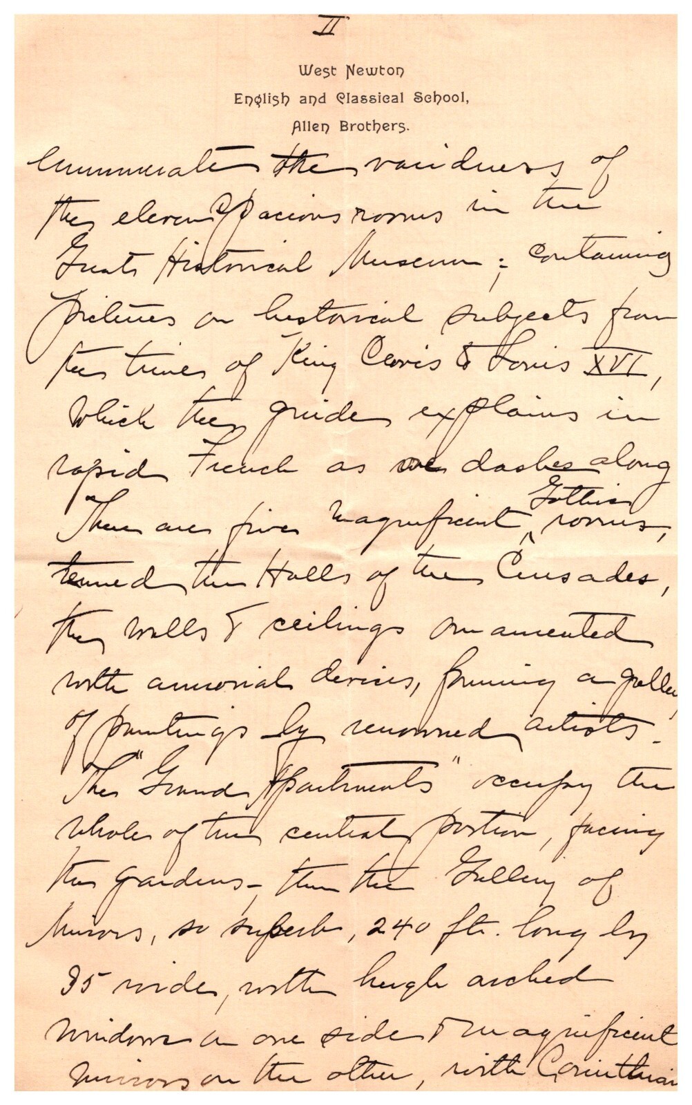 1890's Letter handwritten West Newton MA English Classical School Allen Brothers