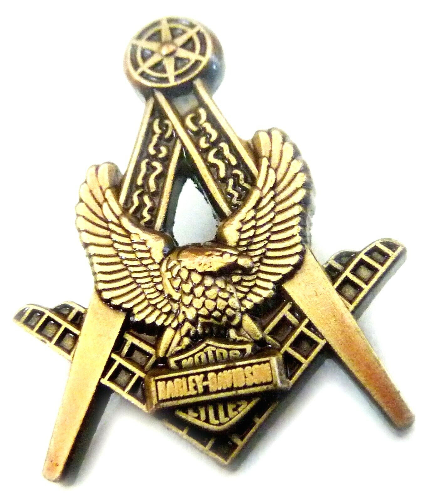 Masonic Eagle Square Compass Harley HOG Biker Antique Gold Lapel Pin