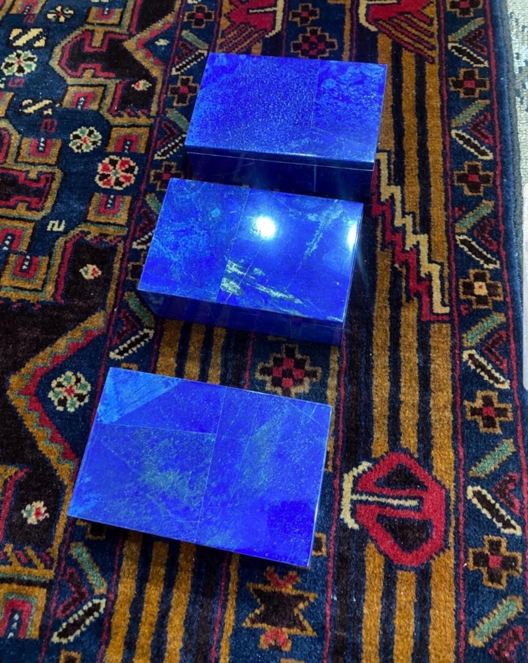 Set of 3 Large Lapis Lazuli Stone Boxes  Handmade Gemstone Storage Display