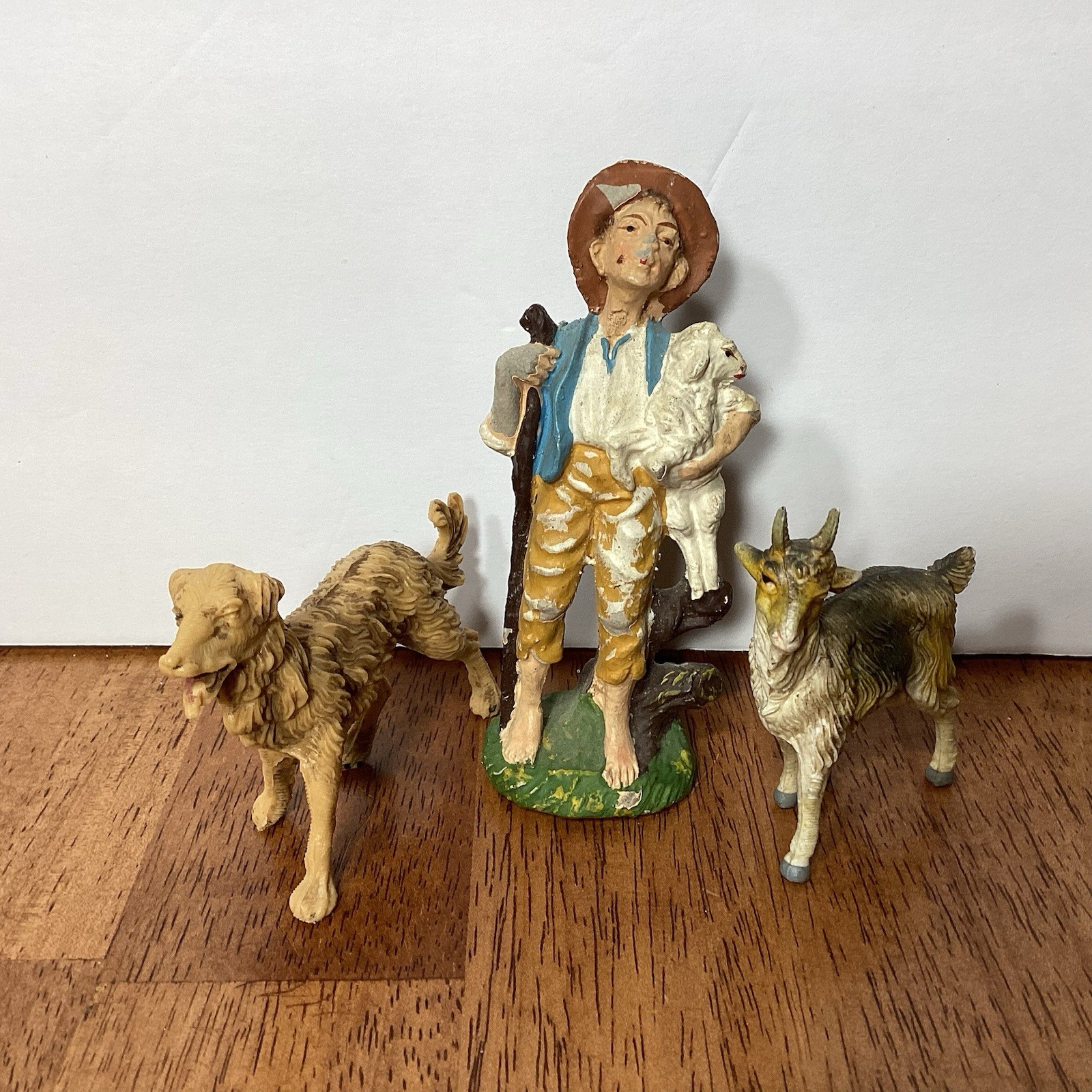 VTG Shepherd Lamb Dog Goat Figurine Set Resin Italy Christmas Nativity AS IS