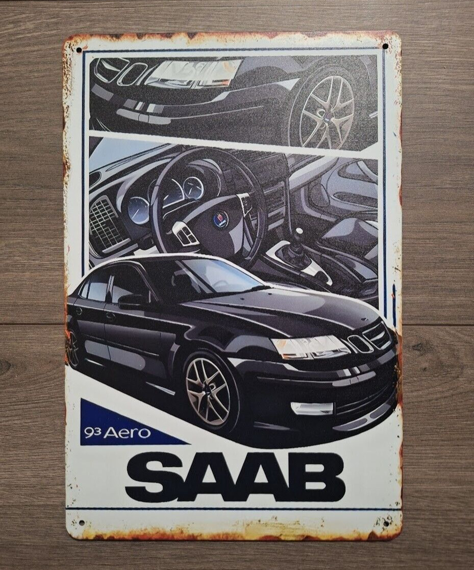 SAAB 9-3 Aero Metal Tin Plaque Room Décor Plate Retro Wall Art 8