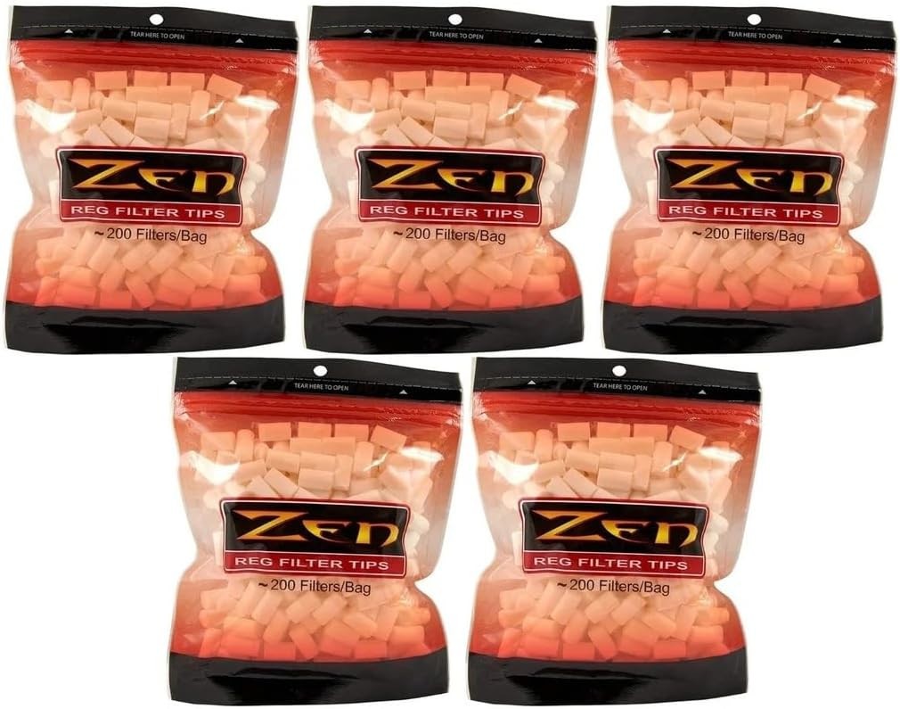 5 Bags Zen Regular Hand Rolled Cigarette Filter Plug Tips 8mm - 1000 Total-6001