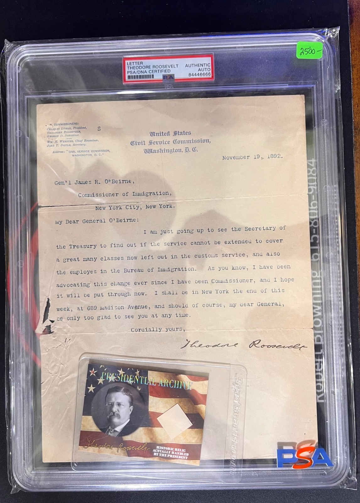 THEODORE ROOSEVELT * PSA * Autograph Letter Signed 1892 Teddy President