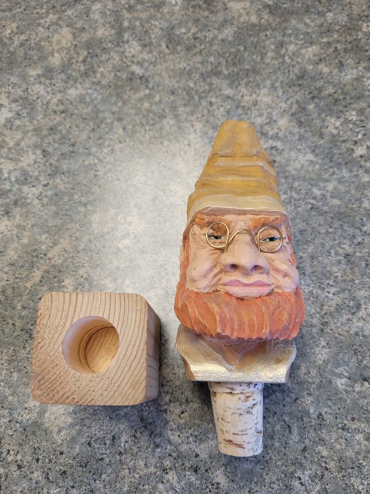Vintage Hand Carved Wooden Bearded Man Wine Stopper