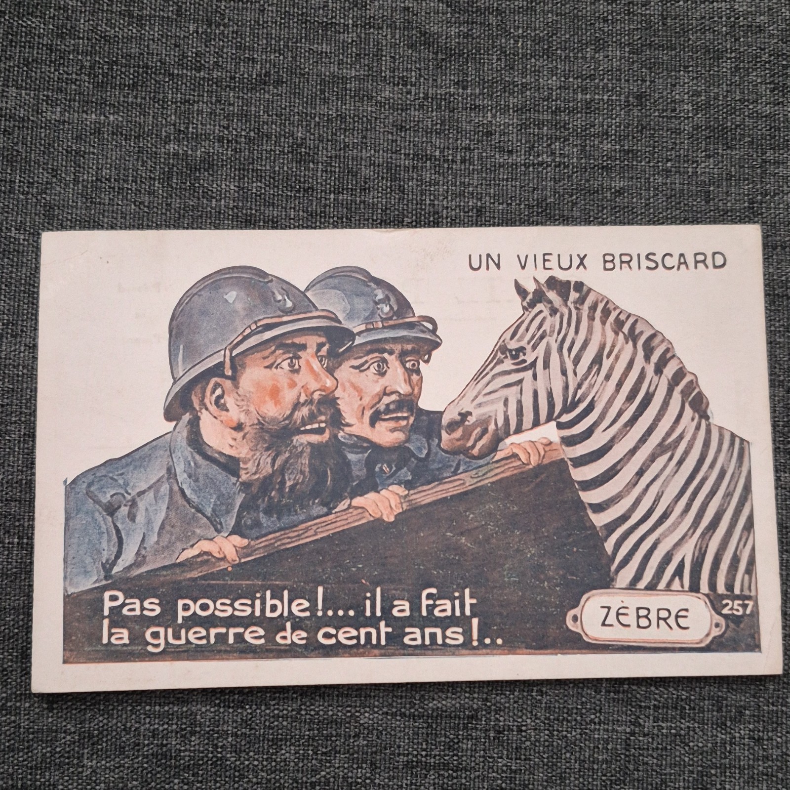 Original, french WWI soldiers comic humor, unposted lithograph postcard