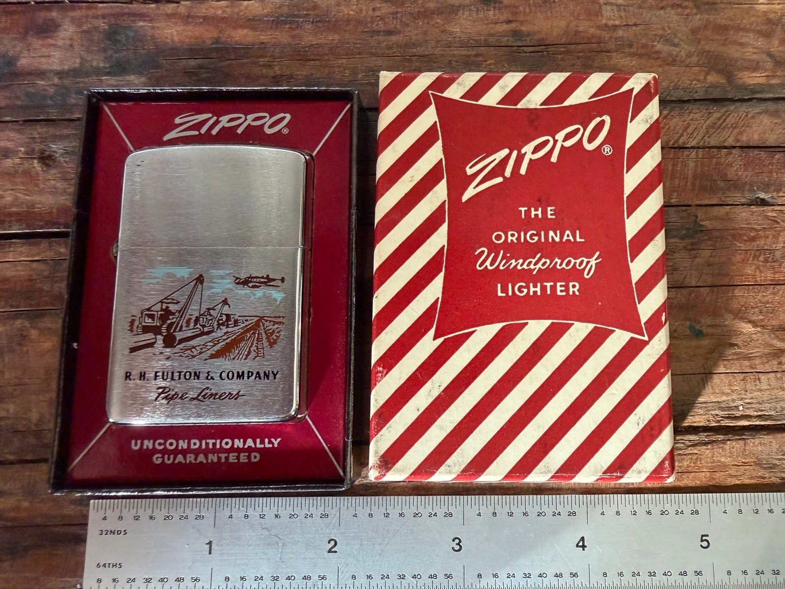 Vintage 50s Zippo RH Fulton Co Pipe Liners Lubbock Texas Advertising Lighter NOS