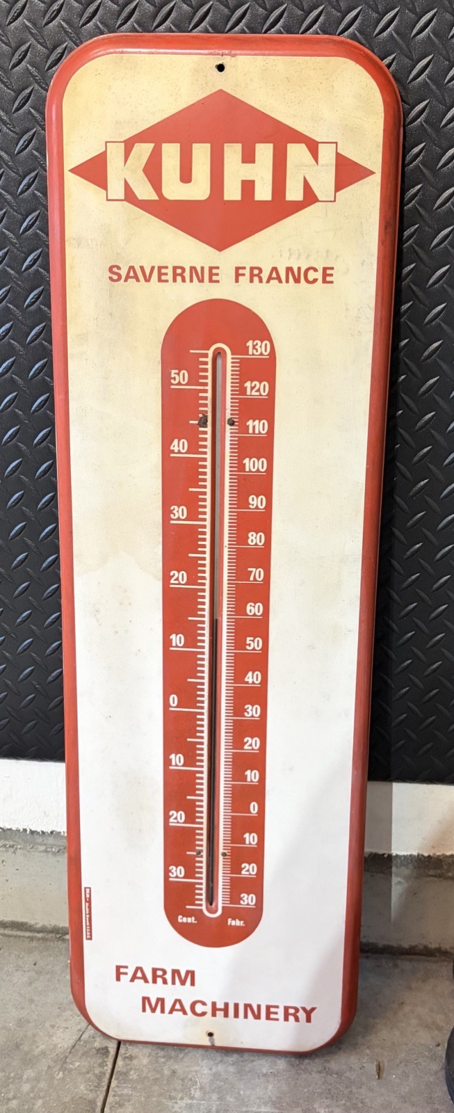 Vintage Kuhn Farm Machinery Advertisement Thermometer Metal Sign 38 inches tall