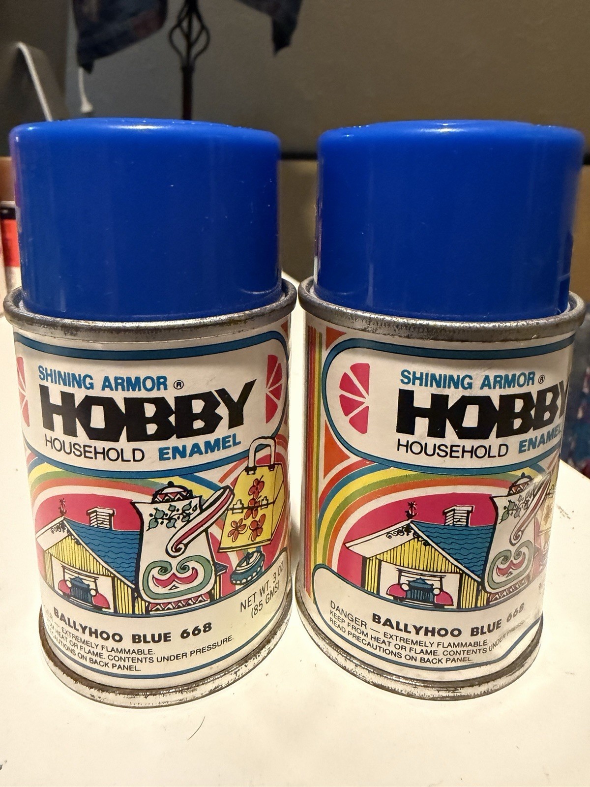 Two Vintage Mini Spray Paint Cans Illinois Bronze Shining Armor HOBBY 1985 Lot