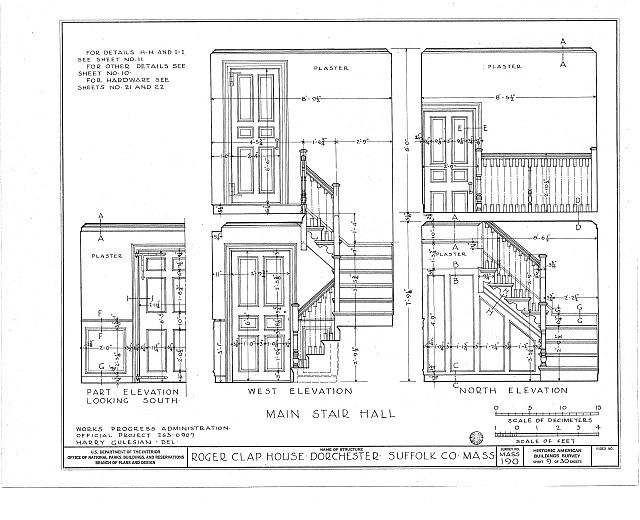 Dorchester Massachusetts 1930s Roger Clap House Main Stair Hall HABS Floor Plan