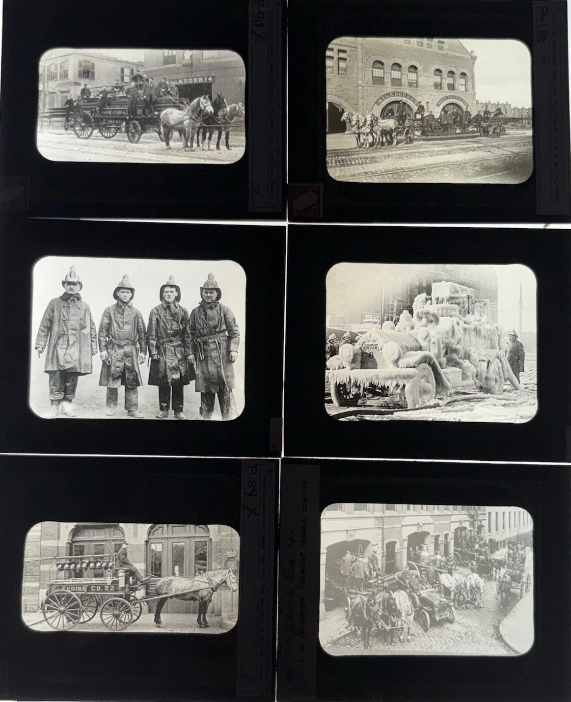 Lot of 12 Boston Fire Department glass magic lantern slides circa 1910-1915