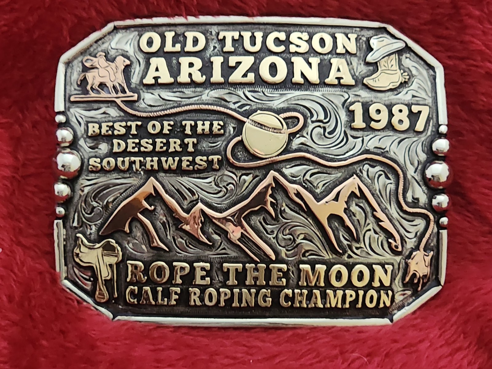 X~Treme Calf Roping Rodeo Champion Trophy Buckle☆Old Tucson Arizona☆1987☆427