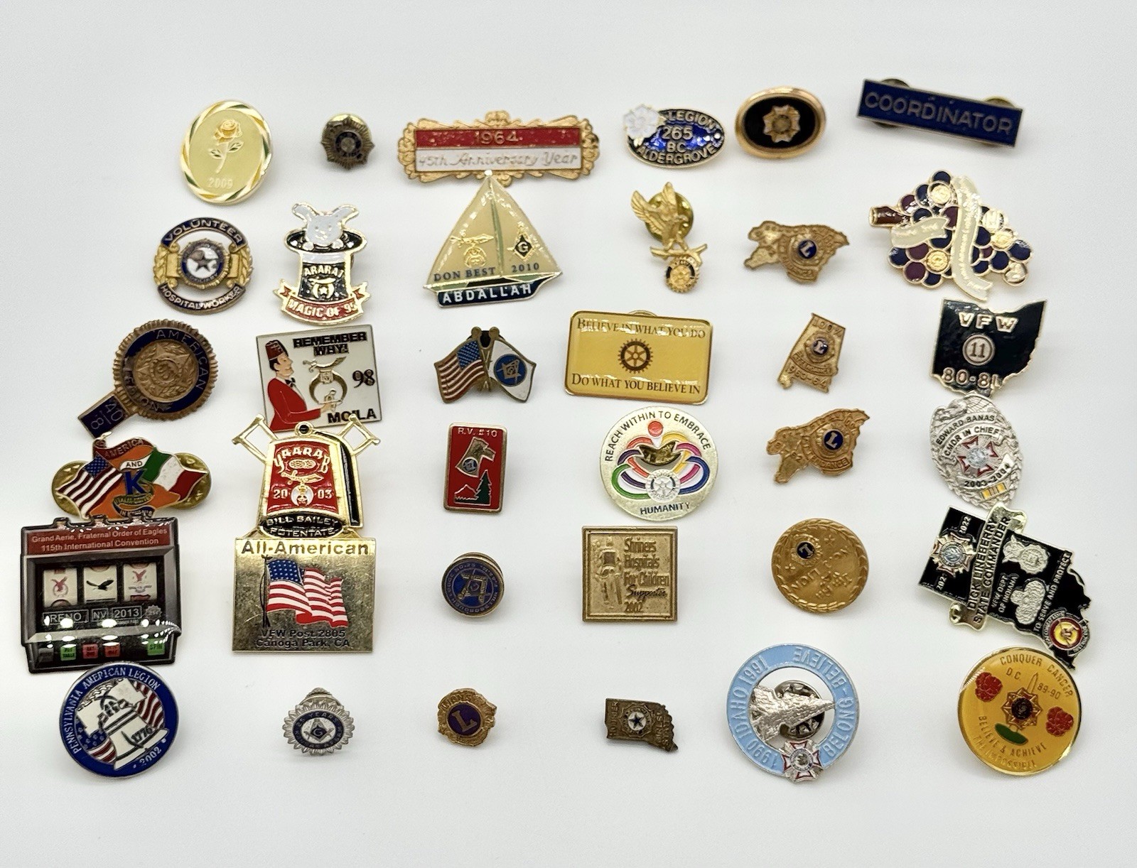 Various Fraternal Club Lapel Pins Lot Of 36 Vintage