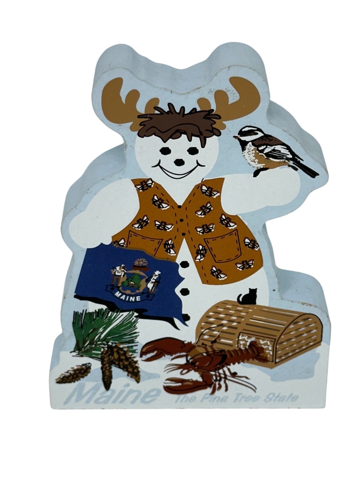 VTG The Cat\'s Meow 2003 Maine Snowman Wooden Village Display Lobster Moose 4\