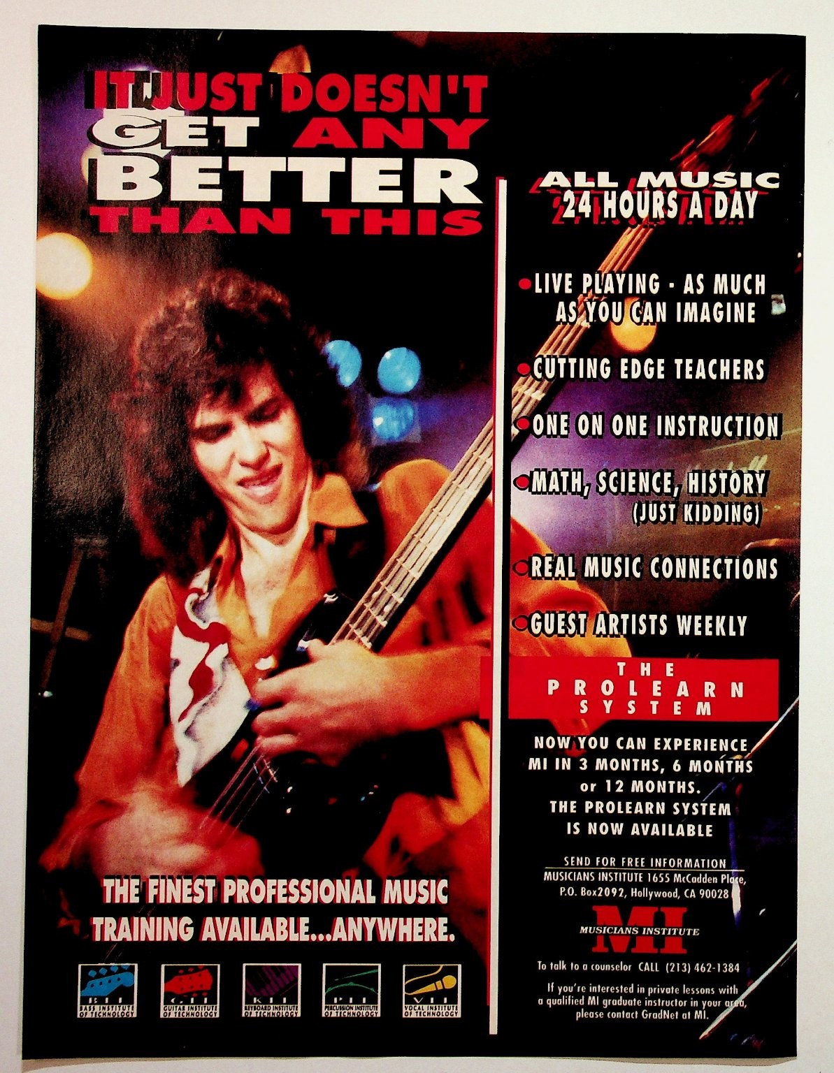 1992 Musicians Institute MI Hollywood CA Music School Advertisement Ephemera