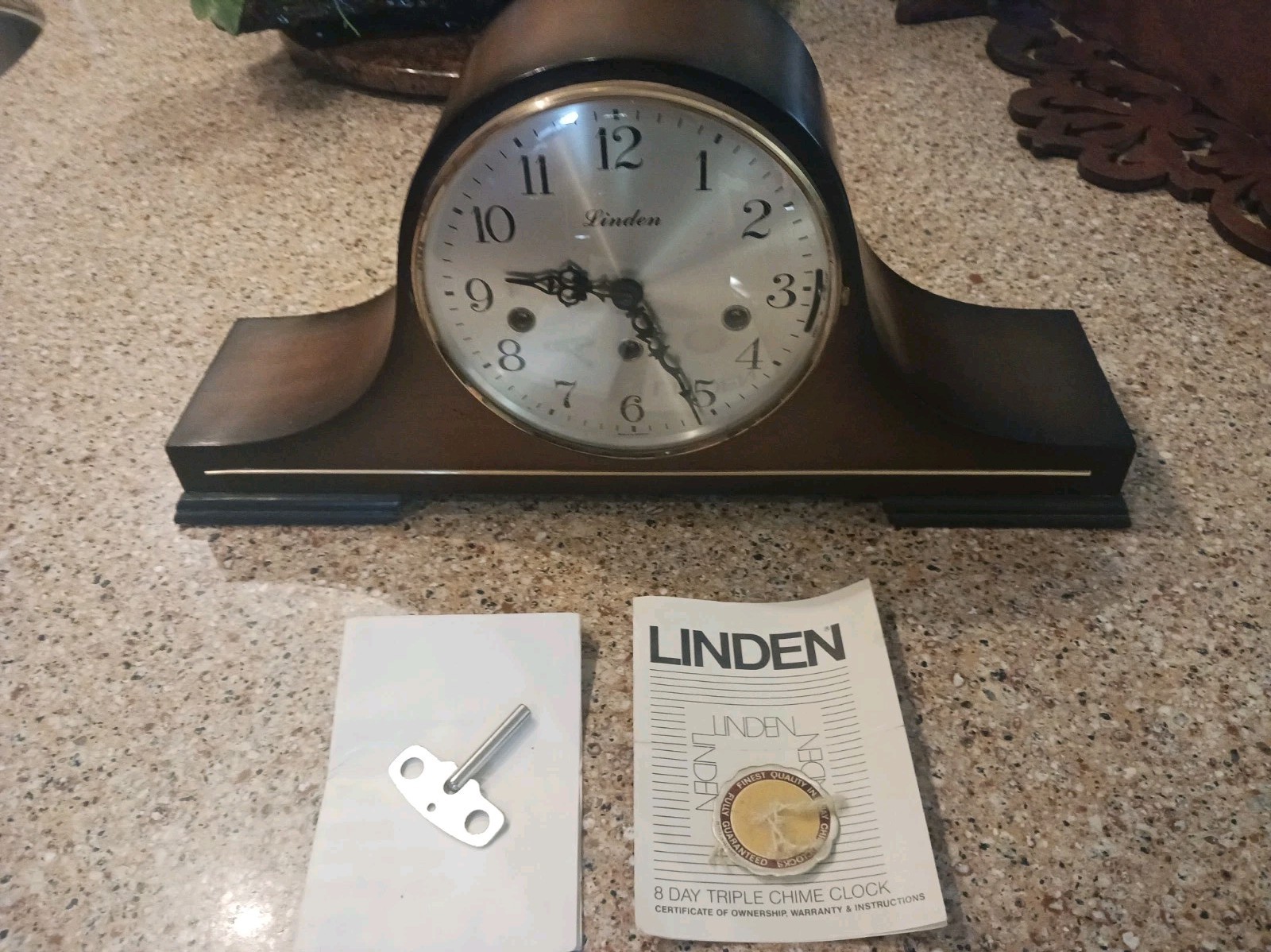 Linden 8 Day Triple Chime Mantle Clock Works  Key  10-50 Hermle Clock Movement