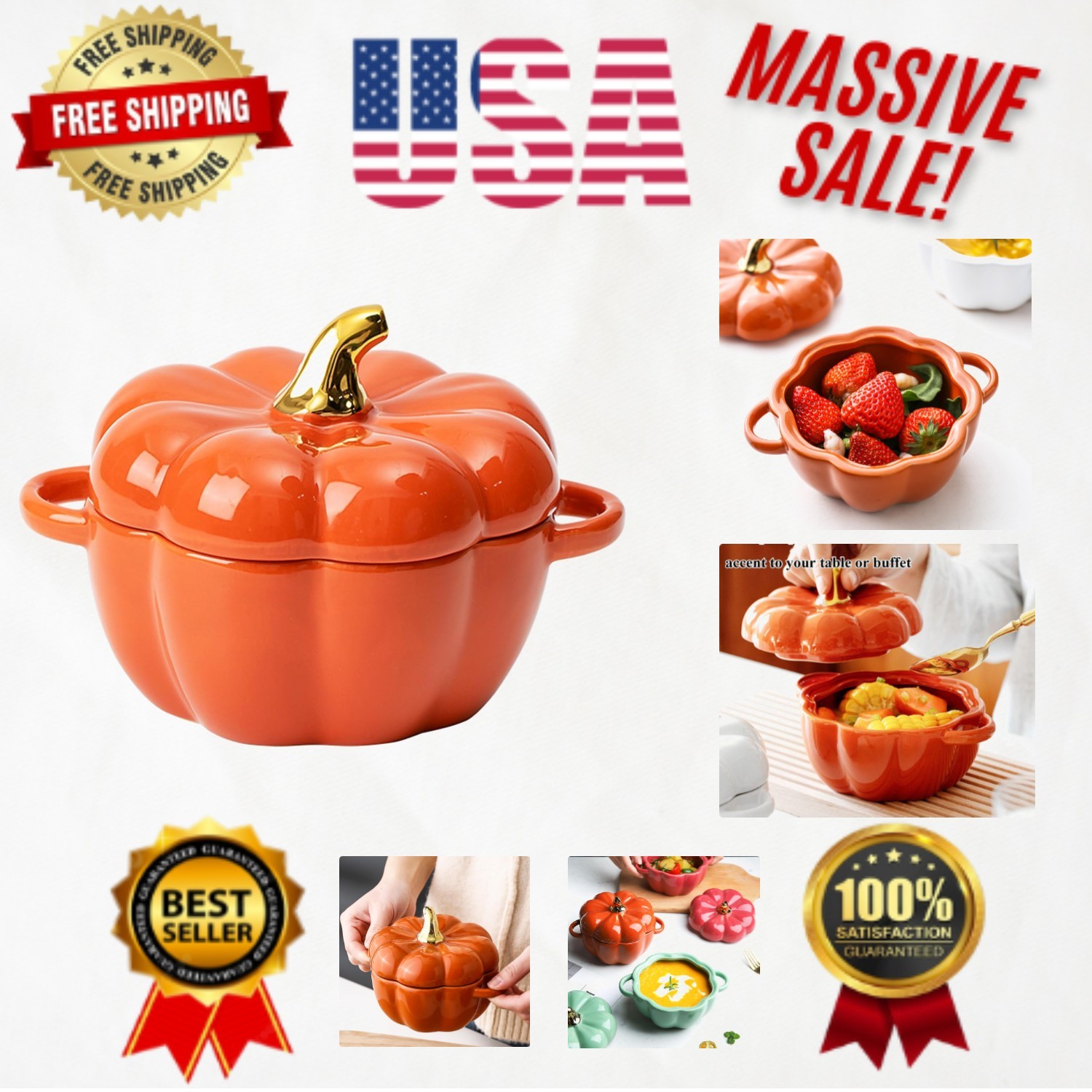 Orange Ceramic Pumpkin Saucepan with Lid - Ideal for Holiday Cooking & Gifts
