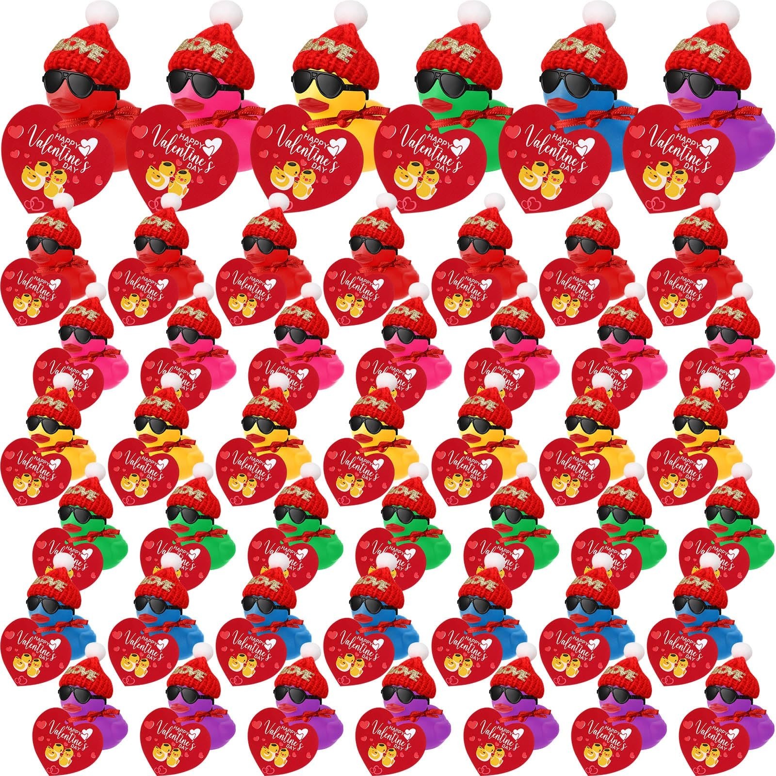 48 Pcs Valentine's Day Mini Rubber Ducks with 48 Valentine's Day Cards 48...