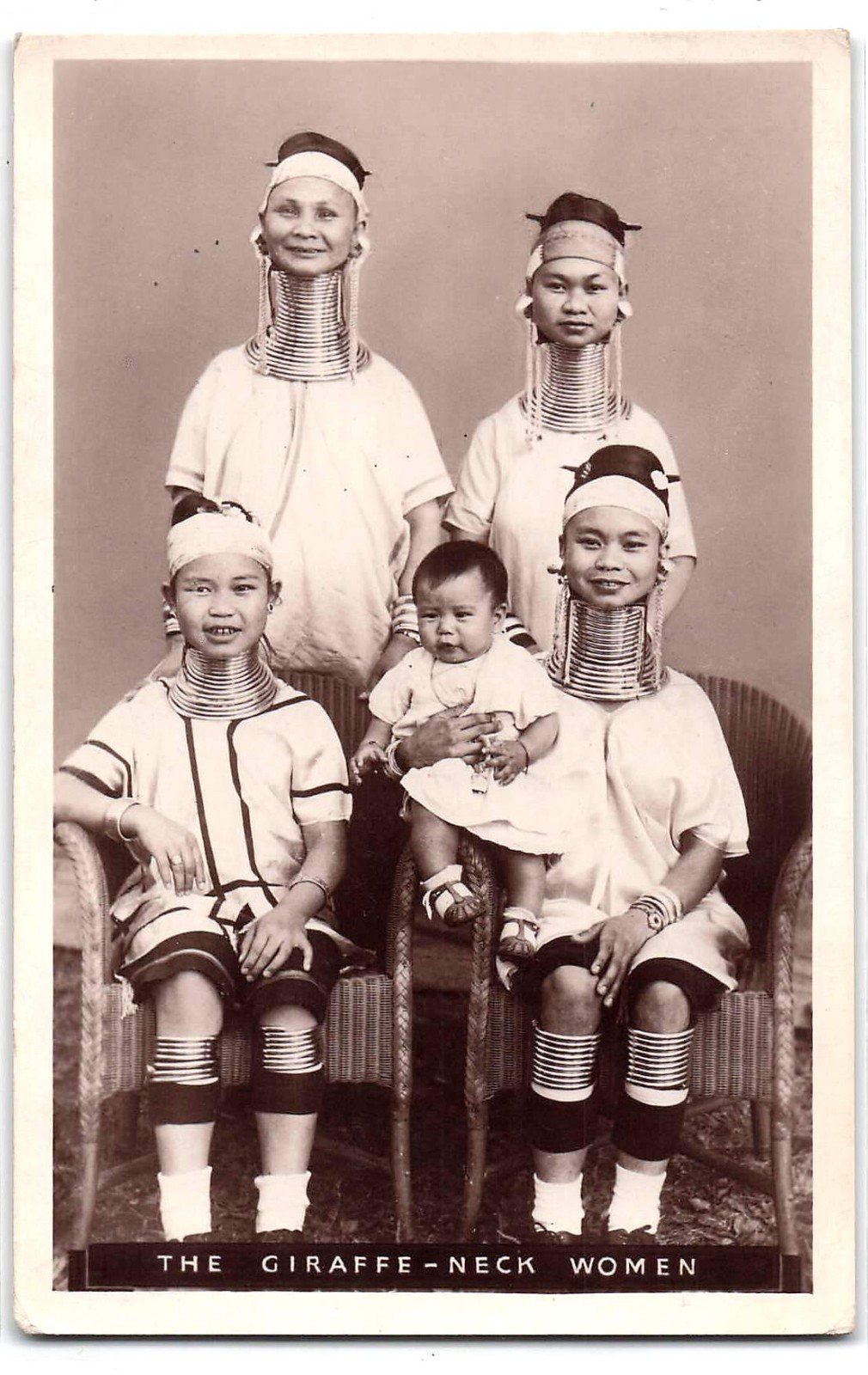 1937 RPPC Postcard, Bertram Mills Circus, The Giraffe-Neck Women, Ethnographic