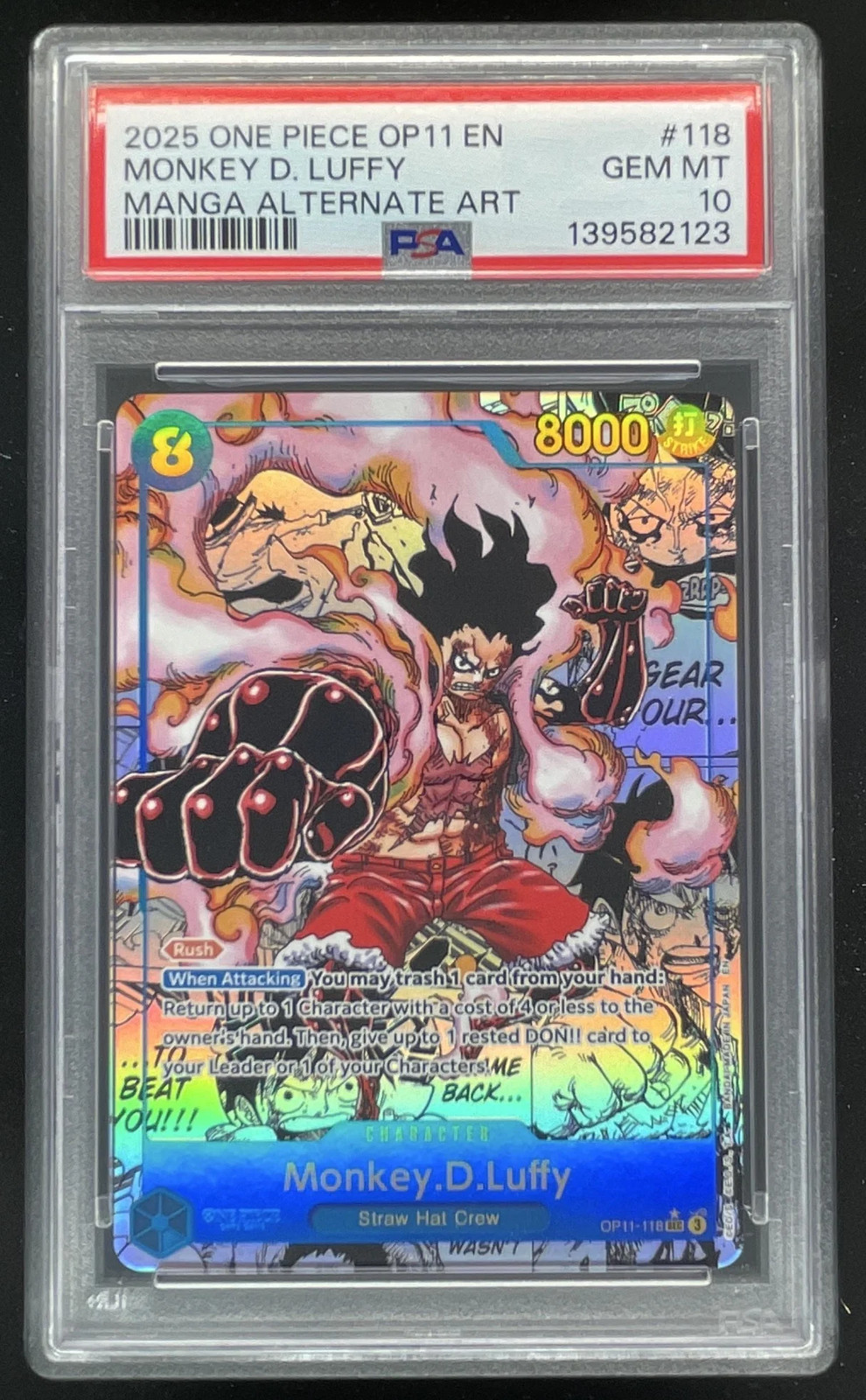 2025 One Piece Speed Secret Rare #OP11-118 Monkey D. Luffy Manga Art PSA 10