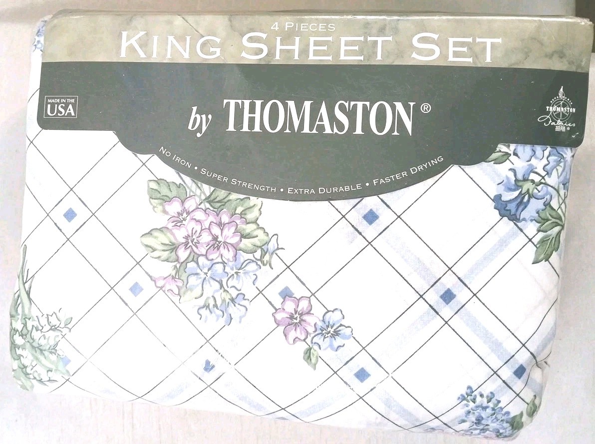 Vtg Thomaston Nantucket King Sheet Set 4 Piece Made In USA 1996 NOS Sealed