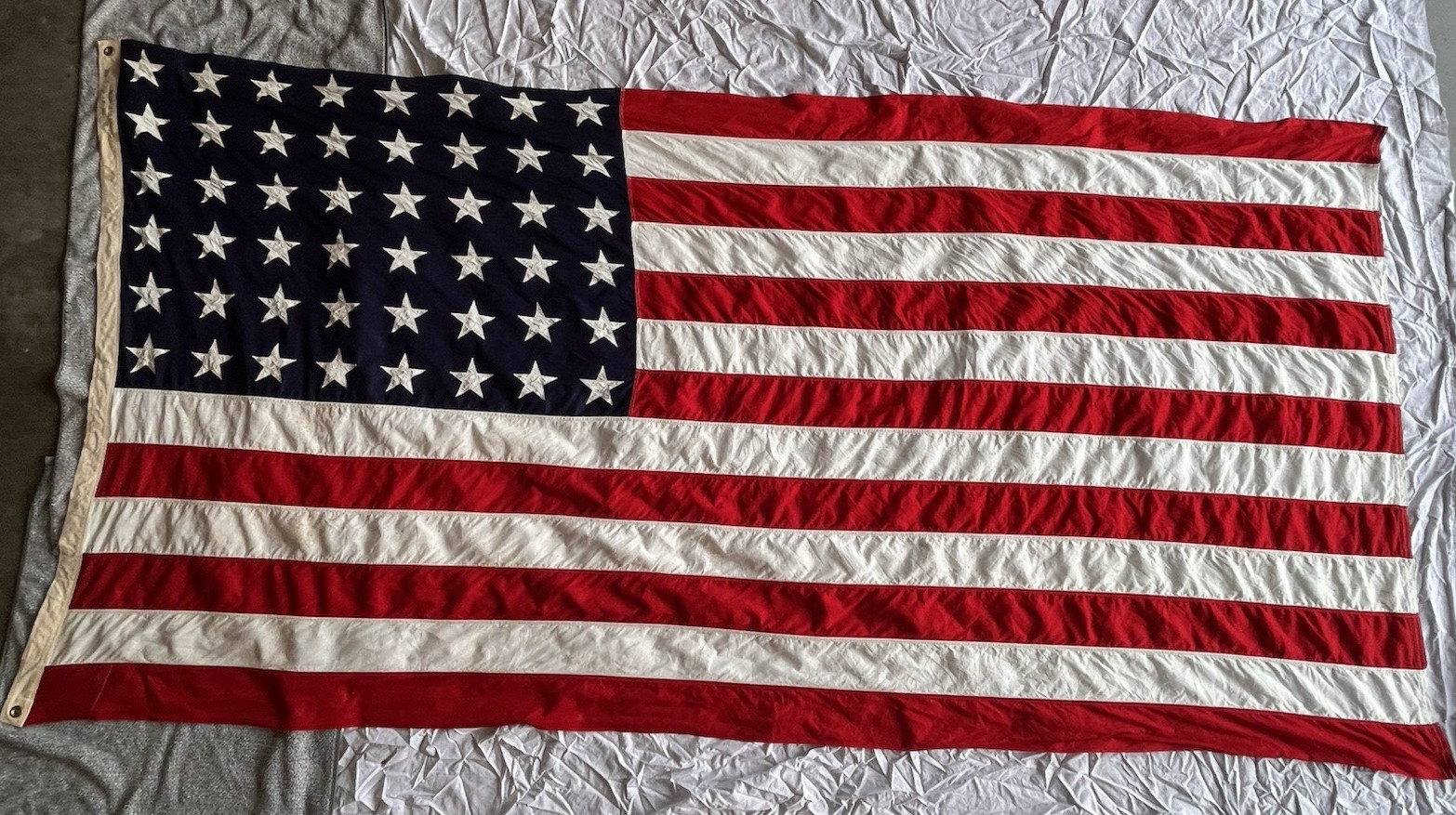 Vtg 48 Star American Flag-Valley Forge Cotton 5'x9.5' 1940's-1950's