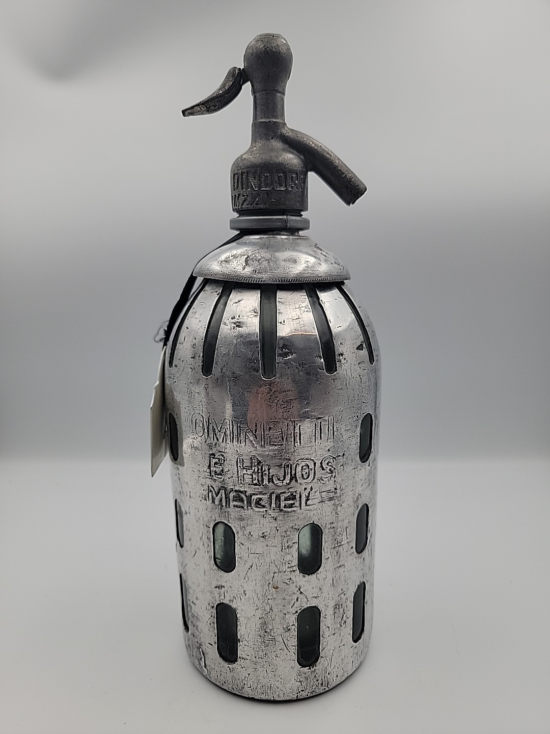 Vintage Ominetti E Hijos Maciel Argentina Glass Metal Seltzer Bottle Art Deco Lt