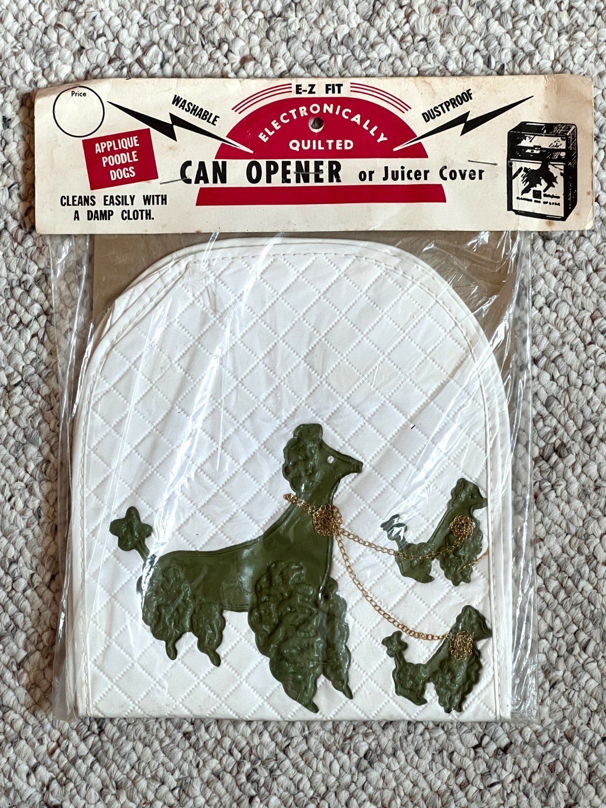 Vintage EZ Fit Quilted Green Poodle  Cover - Applique Design 1950's  NOS