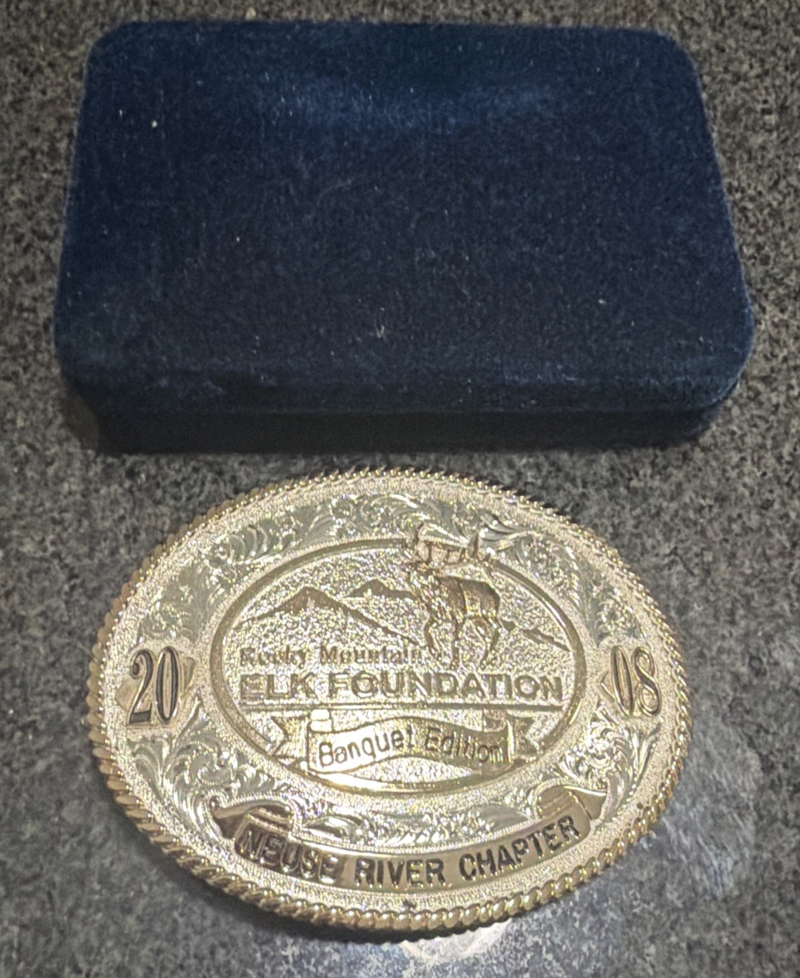 Rocky Mountain Elk Foundation Banquet 4” Big Belt Buckle 2008 Neuse River Chapt