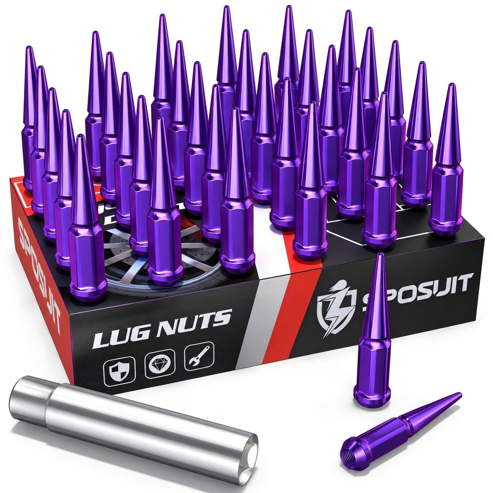 Sposuit 32 Pcs 1/2-20 Spike Purple Lug Nuts - Replacement for Chevy, Ford | C...