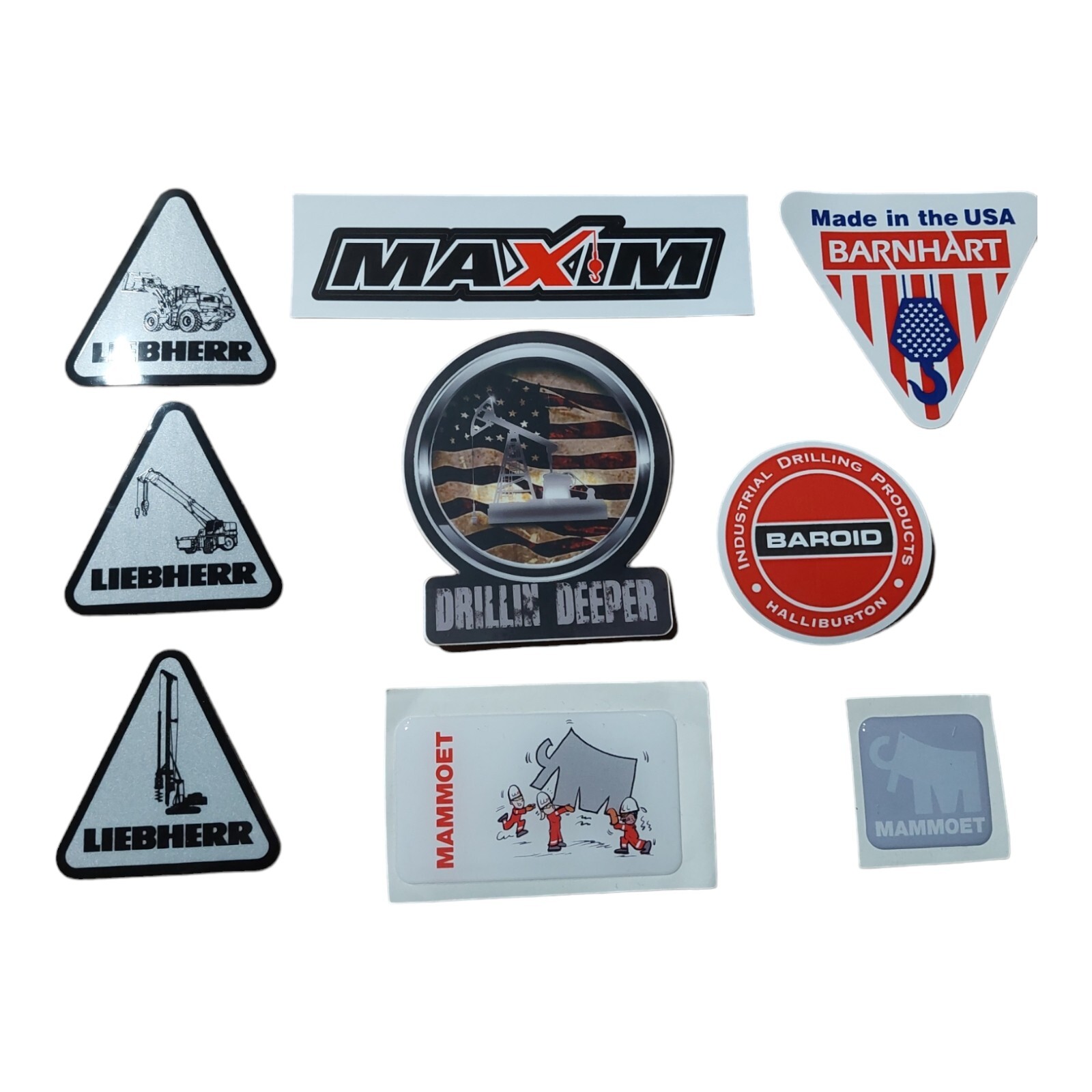 9 Lot Liebherr Baroid Mammoet Stickers Iron Workers Oilfield Union Workers P79