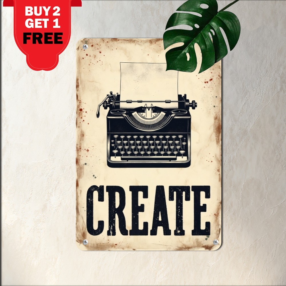 Retro Writer Room Typewriter Metal Tin Sign Classic Author Office Wall Decor