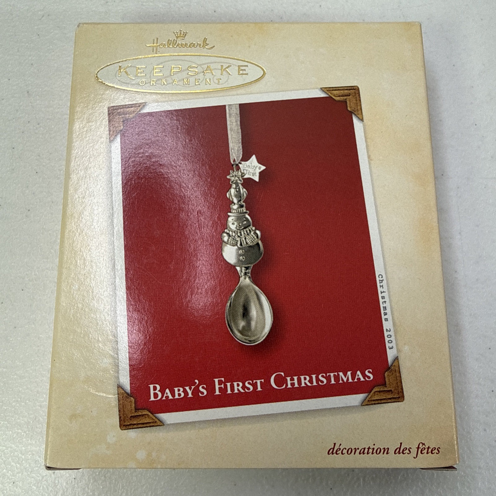 Hallmark 2003 Baby\'s First Christmas Silver Plated Snowman Spoon Ornament Box