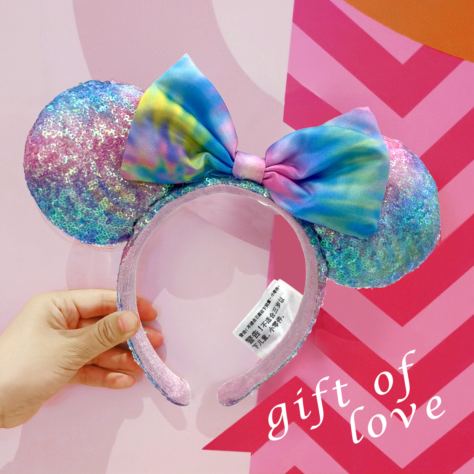 Disney~Parks Rare Pastel Rainbow Tie Dye SHDR Sequin Minnie Mouse Bow Headband