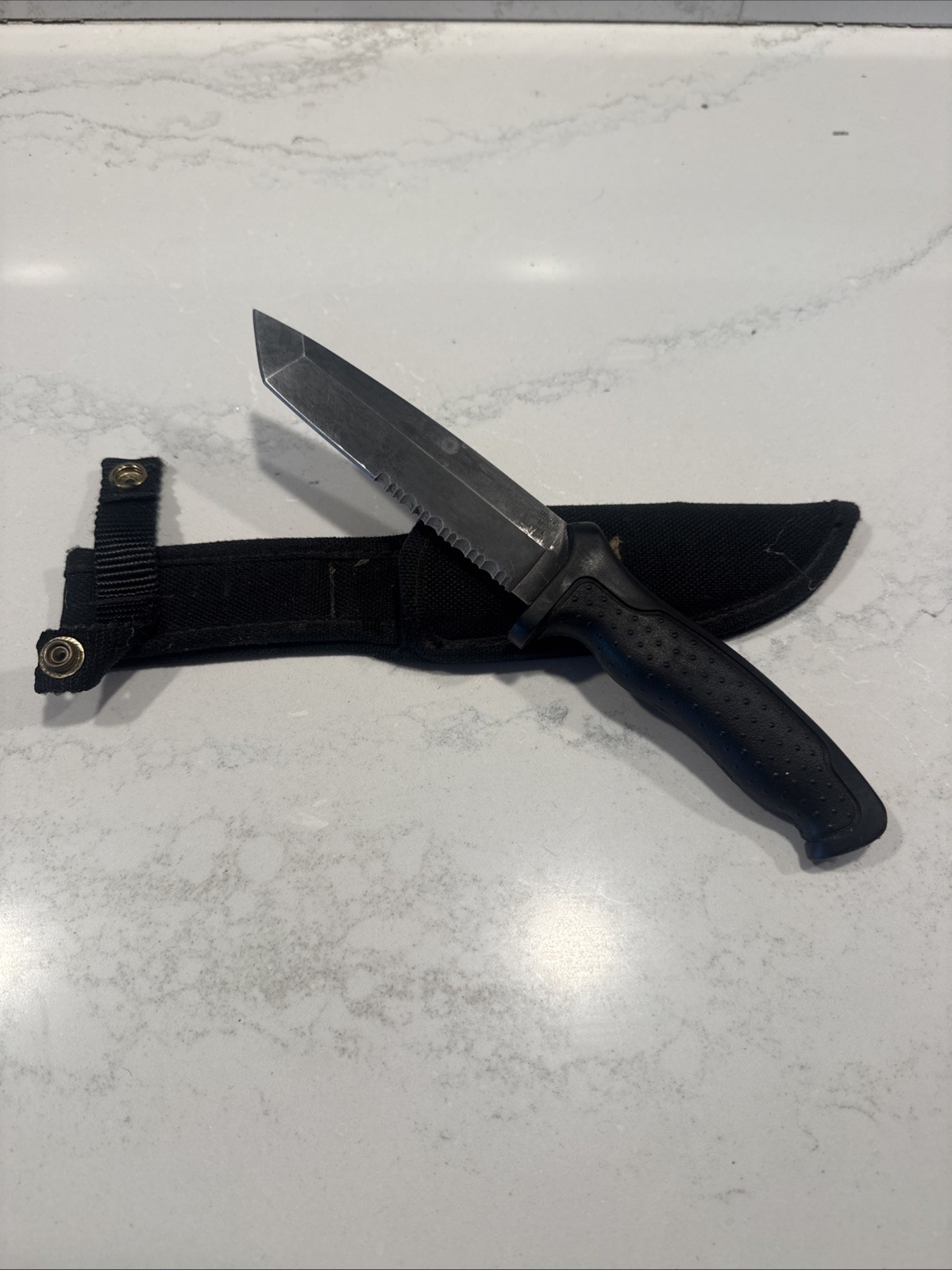 Vtg 1997 Buck 653 Nighthawk Tanto Serrated Fixed Blade Knife USA