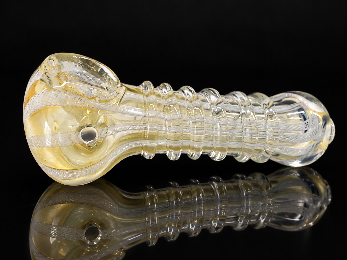 Elegant Gold White Lace Glass Tobacco Hand Pipe Light Airy Art Design